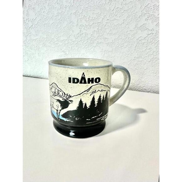 Other - ISC Vintage Tan Speckled Idaho State Souvenir Coffee Mug Elk and Mountains Theme